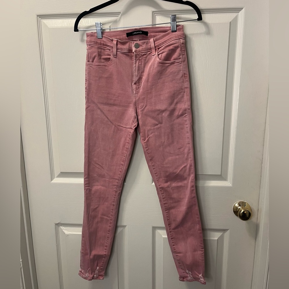 J Brand Women Alana 25 Skinny Fit Pink Jeans Destressed stretch/raw hem